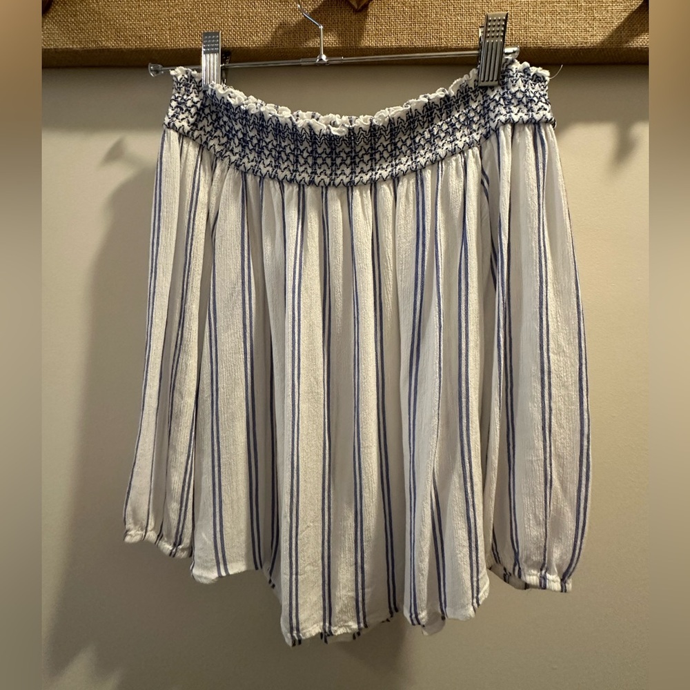 Abercrombie and Fitch off the shoulder blue and white striped shirt